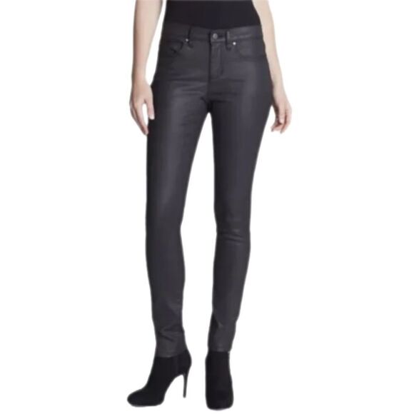 Eileen Fisher Black Skinny Pants Leather-Look – Size 6P - Picture 2 of 9